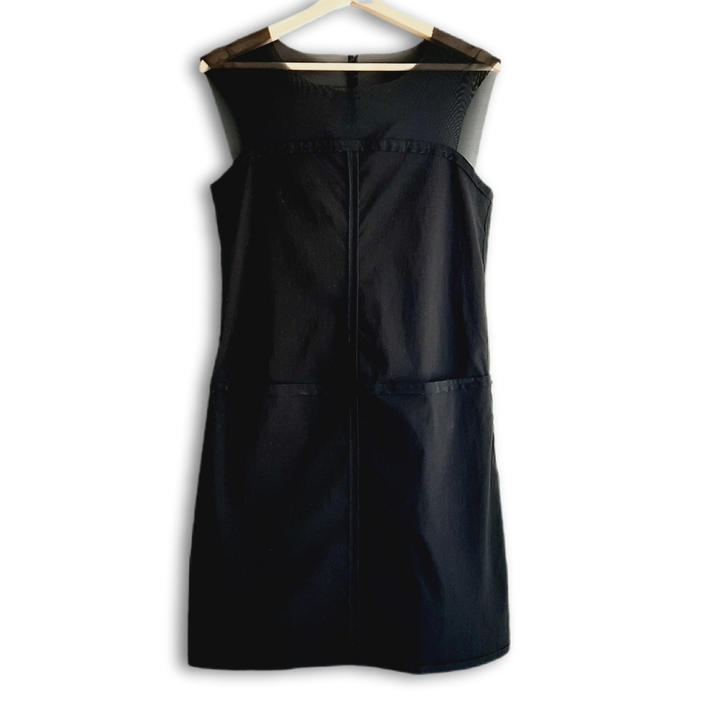 LIVIANA CONTI Italy Classic Sheath Dress w Pockets Black Mesh Yoke Sleeveless S
